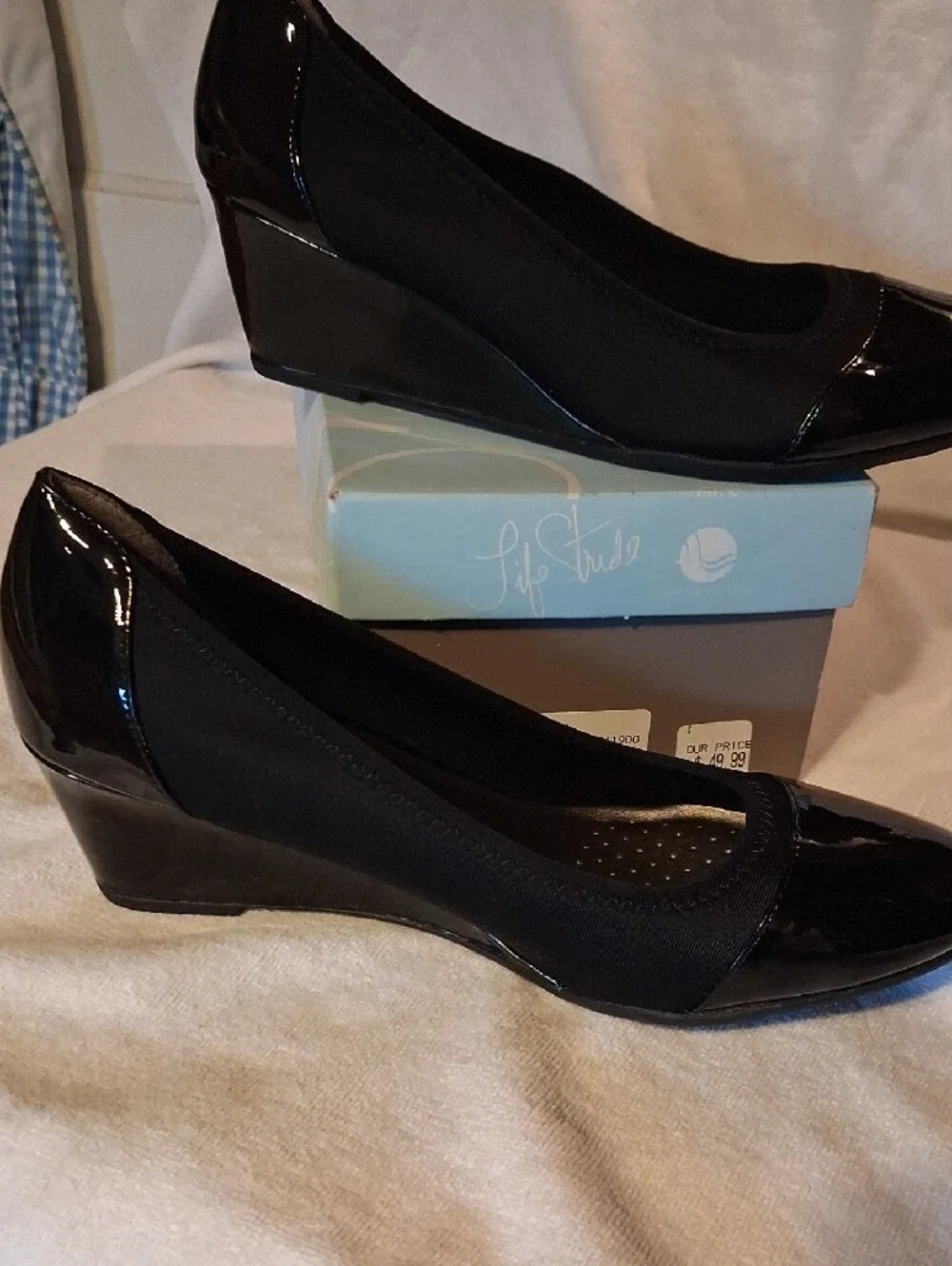 Life Stride Black Patent Wedge Pumps with Glossy Finish Size 11
